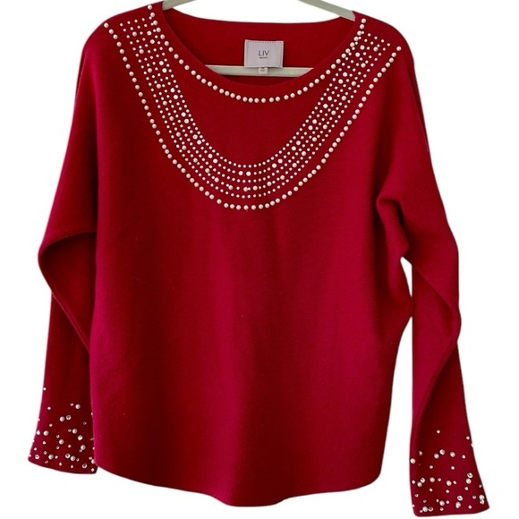 LIV sweater, size M, dolman sleeves, curved hem, viscose/poly material, EUC - Picture 6 of 7